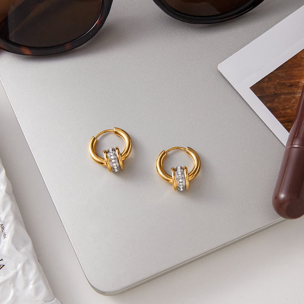Creolen Capriora Bicolor 18K Vergoldet Zirkonia Ring Anhänger Wasserfest Edelstahl 316L