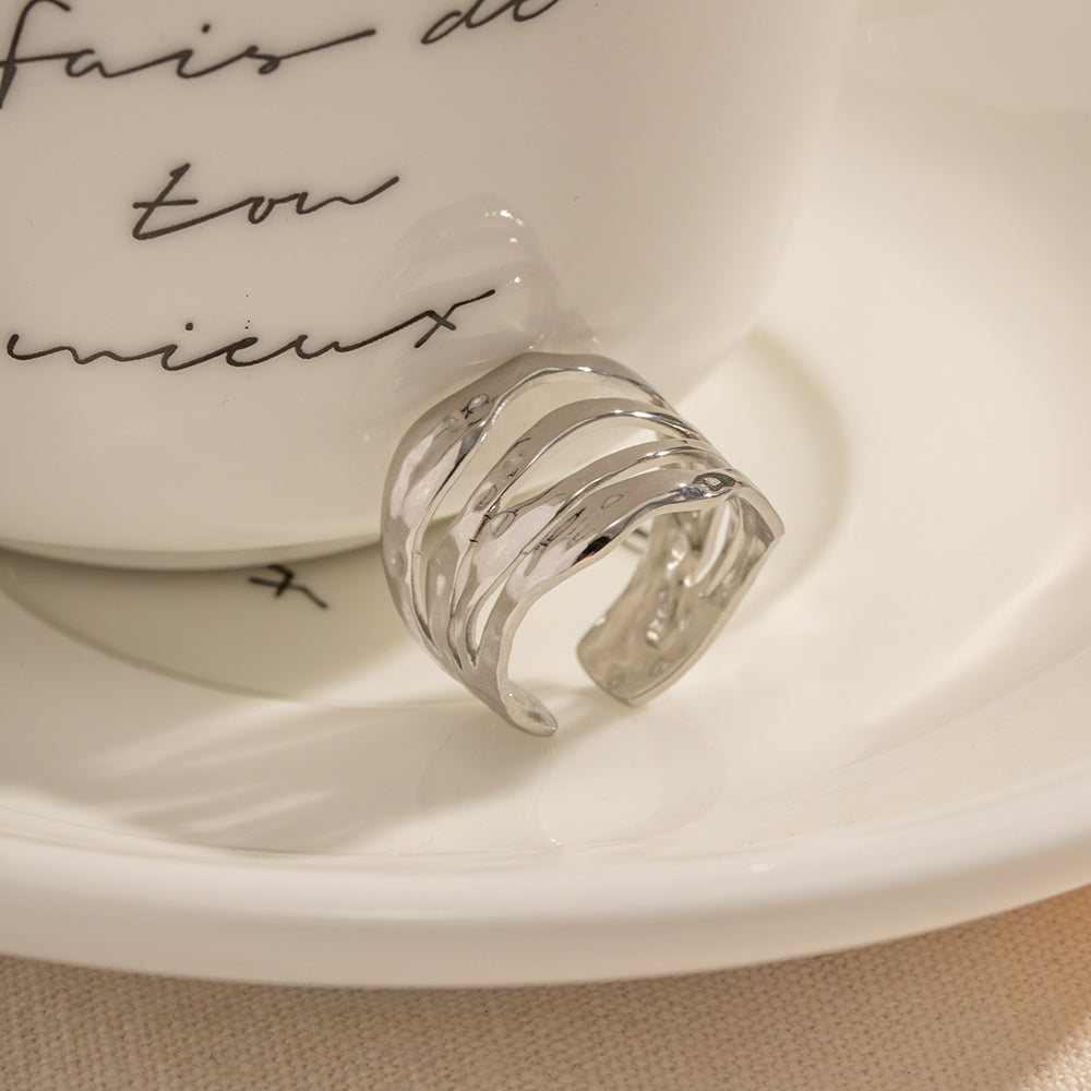 Ring Wickelring Silber Verstellbar Offen Wasserfest Edelstahl 316L Modern