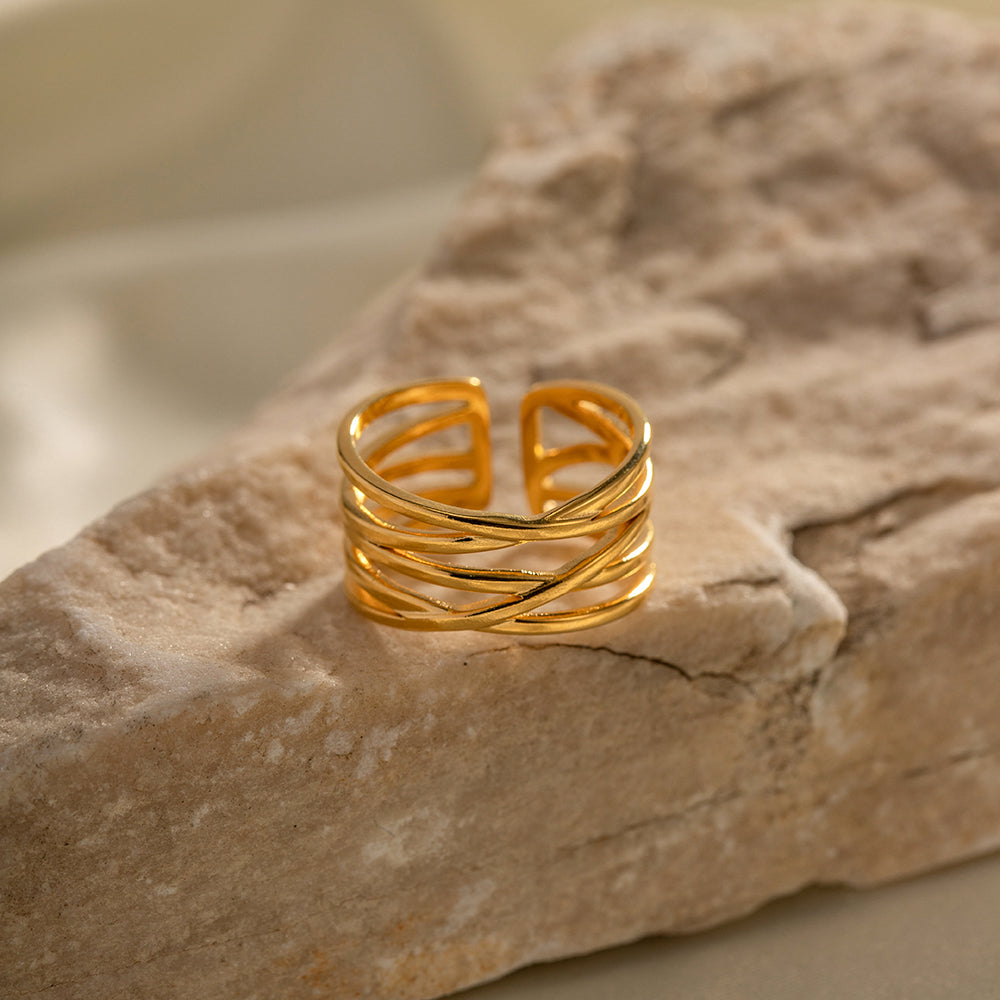 Ring Gewickelt 18K Vergoldet Verstellbar Wasserfest Edelstahl 316L Modern