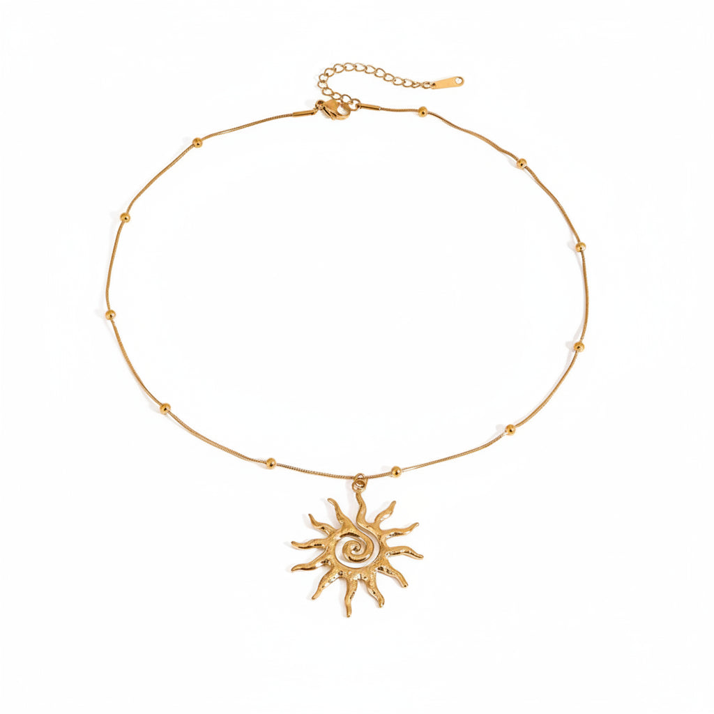 Halskette Solaris 18K Vergoldet Sonne Wasserfest Edelstahl 316L