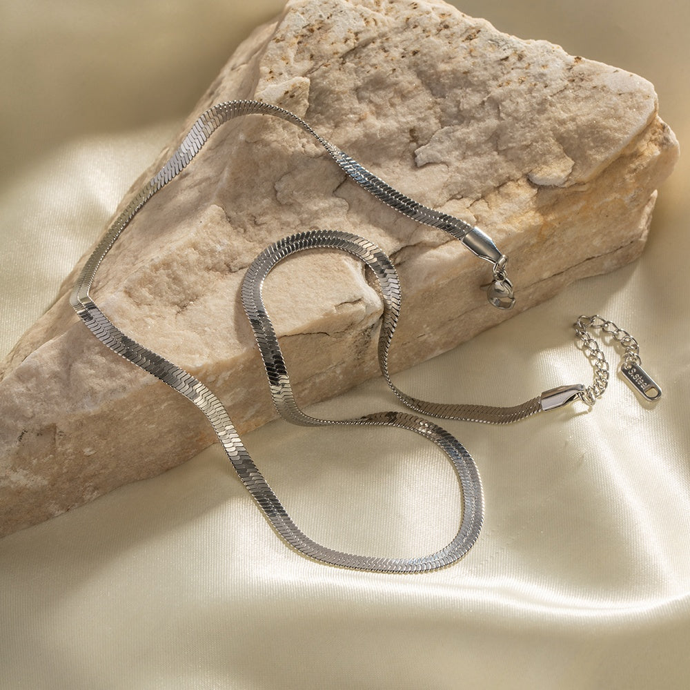 Halskette Schlangenkette Silber-Finish Verstellbar Wasserfest Edelstahl 316L Modern
