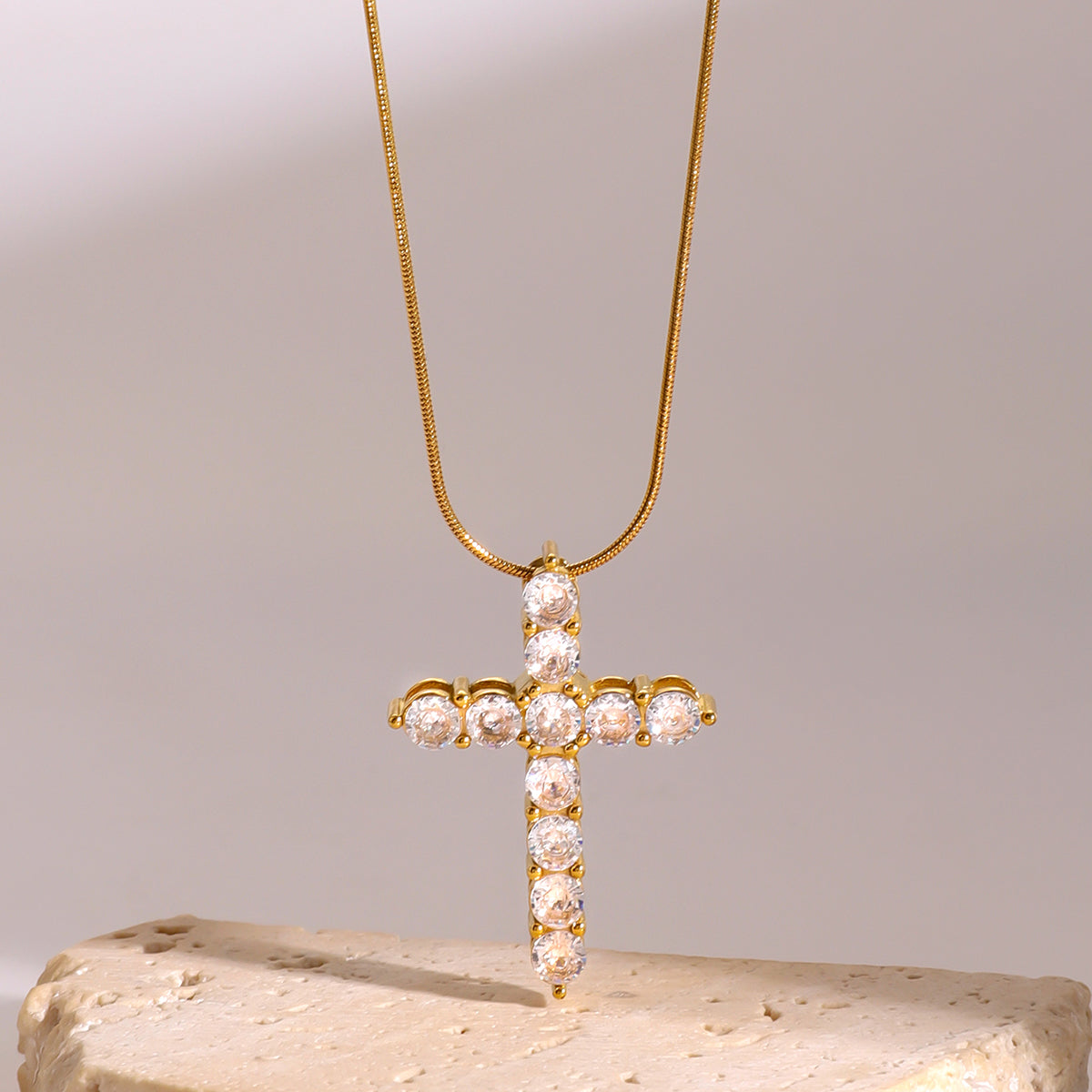 Halskette Zirkonia-Kreuz 18K Vergoldet Verstellbar Wasserfest Edelstahl 316L Elegant
