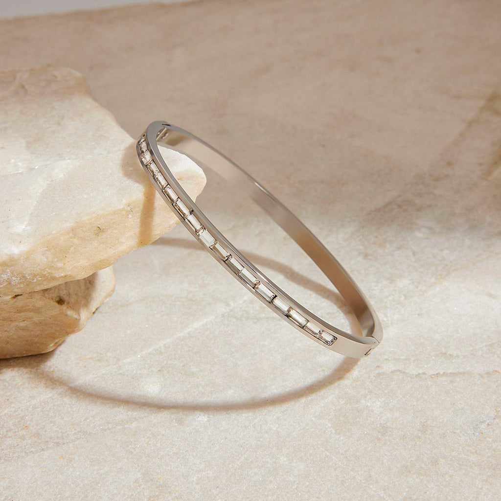 Armreif Zirkonia Baguette Silber Verstellbar Wasserfest Edelstahl 316L Elegant