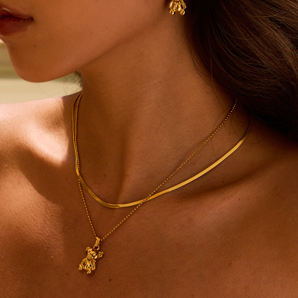 Halskette GoldenTeddy Bär Kette 18K Vergoldet Verstellbar Wasserfest Edelstahl 316L Verspielt