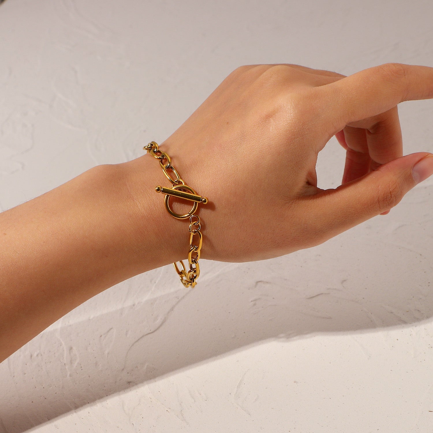 Gliederkette Armband T-Bar Verschluss 18K Vergoldet Wasserfest Edelstahl 316L