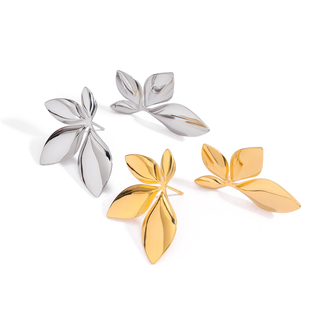 Ohrstecker Florana Blüte Silber Finish Wasserfest Edelstahl 316L Statement Blätter