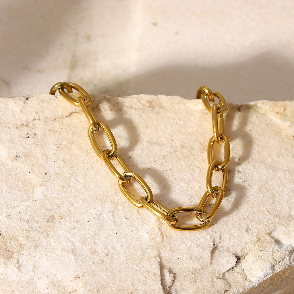 Gliederkette Armband T-Bar Verschluss 18K Vergoldet Wasserfest Edelstahl 316L