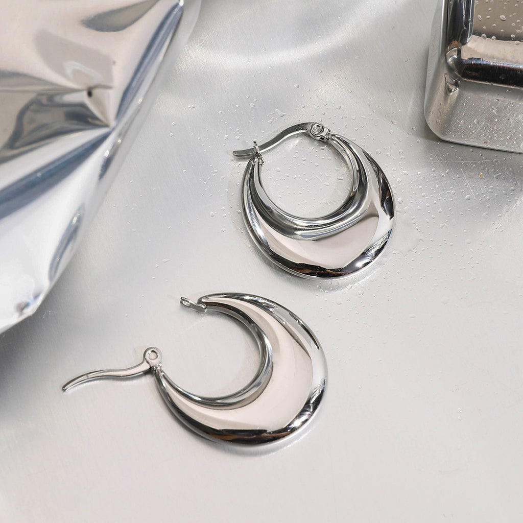 Ohrringe Armonara Creolen Chunky Silber Finish Wasserfest Edelstahl 316L Breit Statement
