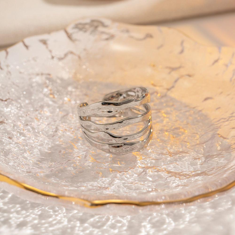 Ring Wickelring Silber Verstellbar Offen Wasserfest Edelstahl 316L Modern