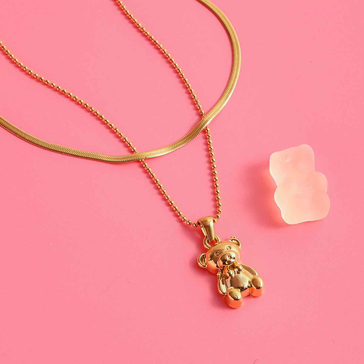 Halskette GoldenTeddy Bär Kette 18K Vergoldet Verstellbar Wasserfest Edelstahl 316L Verspielt