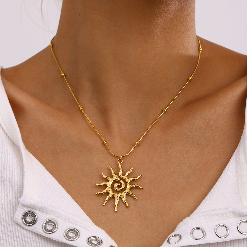 Halskette Solaris 18K Vergoldet Sonne Wasserfest Edelstahl 316L