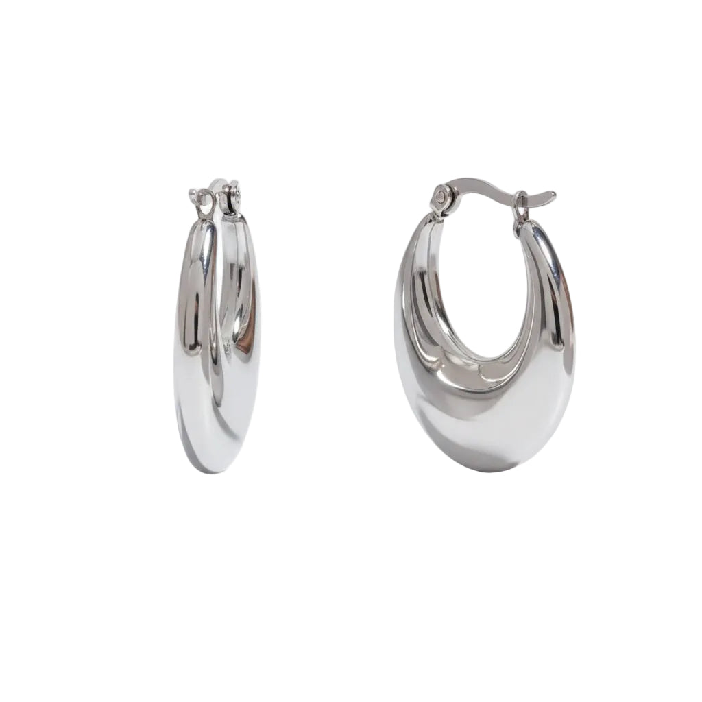 Ohrringe Armonara Creolen Chunky Silber Finish Wasserfest Edelstahl 316L Breit Statement