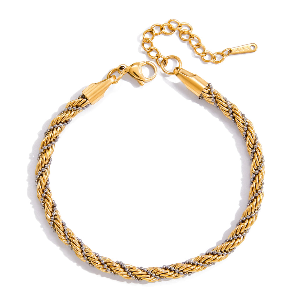 Bicolor Rope Armband 18K Vergoldet Silber Finish Wasserfest Edelstahl 316L