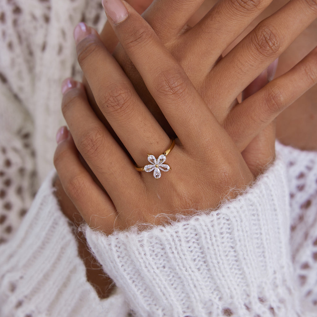 Ring Floresa Zirkonia 18K Vergoldet Wasserfest Edelstahl 316L Elegant
