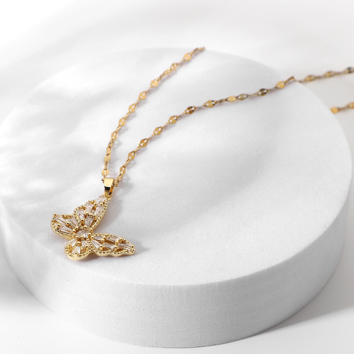 Schmetterling Kette Zirkonia 18K Vergoldet Wasserfest Edelstahl 316L Premium