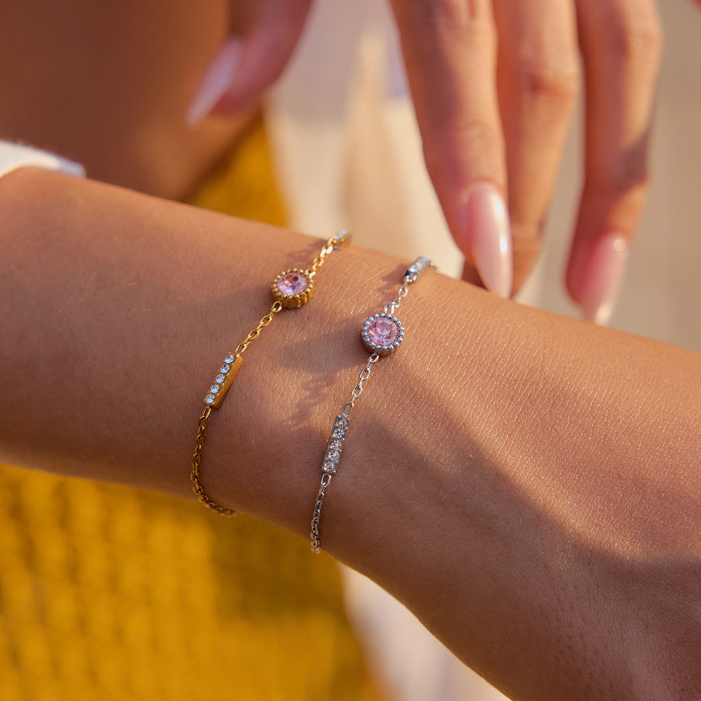 Armband Zirkonia Rosa Silber Finish Wasserfest Edelstahl 316L Elegant