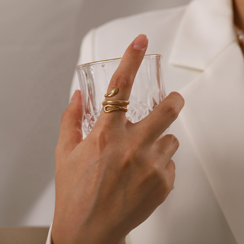 Ring Schlange 18K Vergoldet Verstellbar Wasserfest Edelstahl 316L Extravagant