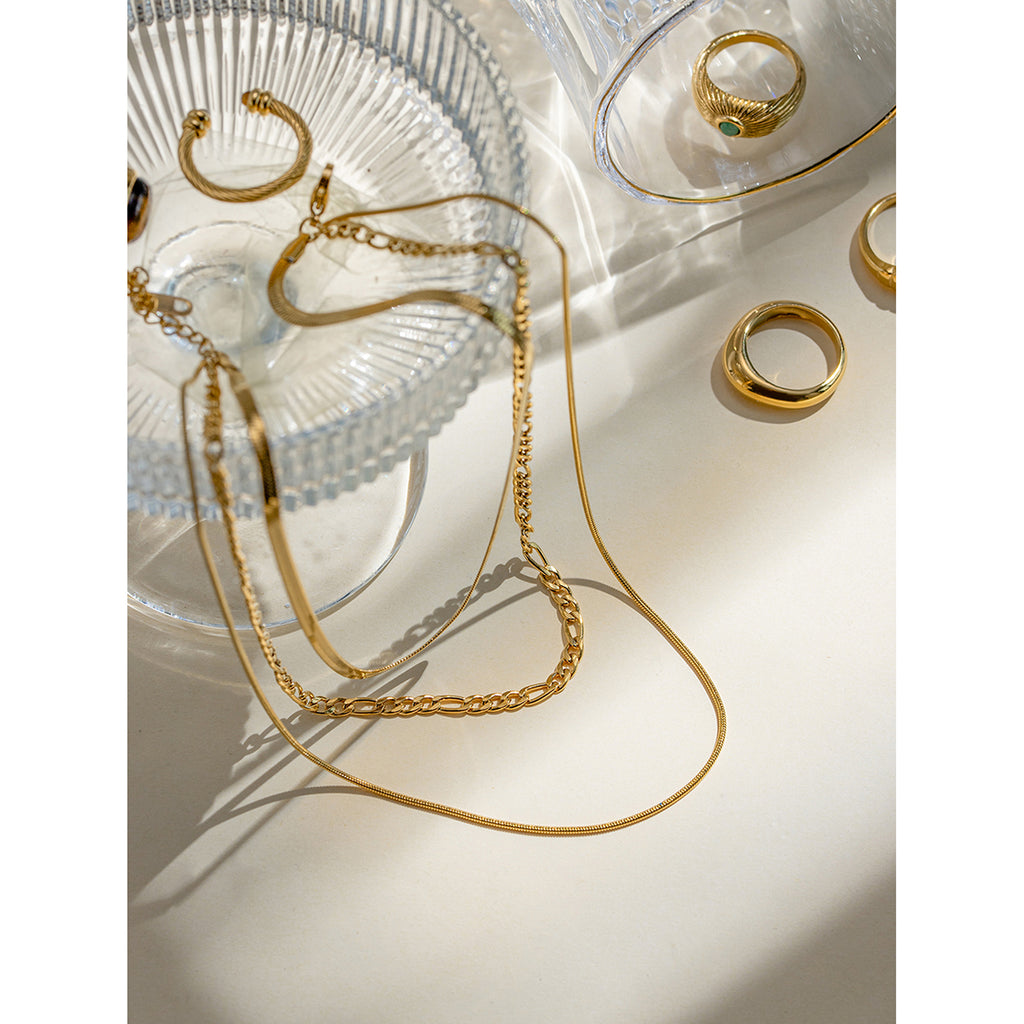 Layering-Kette 18K Vergoldet 3-in-1 Kette Wasserfest Edelstahl 316L