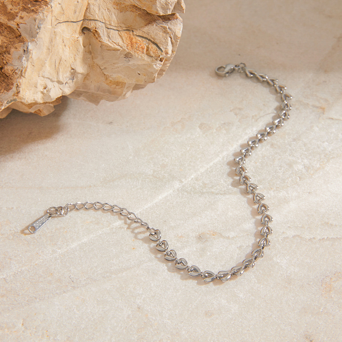 Armband Herz-Glieder Silber Finish Wasserfest Edelstahl 316L Romantisch