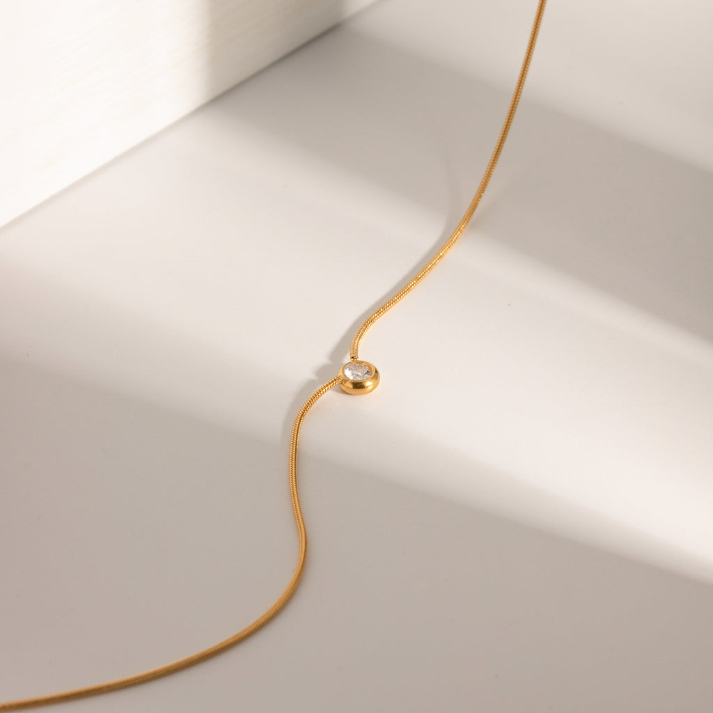 Schlangenkette  18K Vergoldet mit Zirkonia-Anhänger Wasserfest Edelstahl 316L Premium