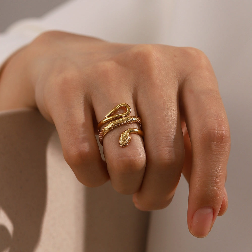 Ring Schlange 18K Vergoldet Verstellbar Wasserfest Edelstahl 316L Extravagant