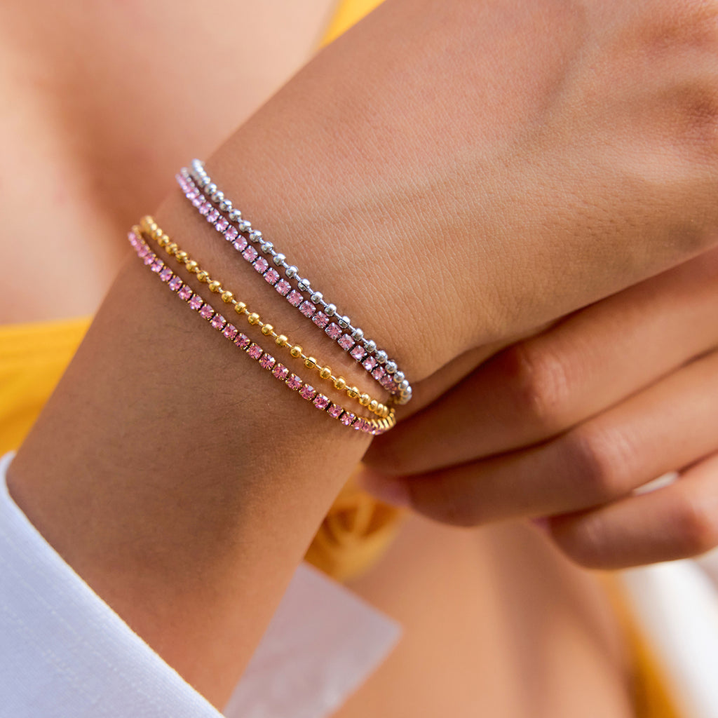 Doppel Armband 18K Vergoldet Zirkonia Rosa Wasserfest Edelstahl 316L Elegant