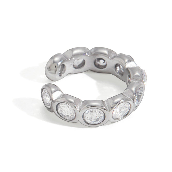 Ear Cuff Zirkonia Silber Finish Wasserfest Edelstahl 316L Elegant