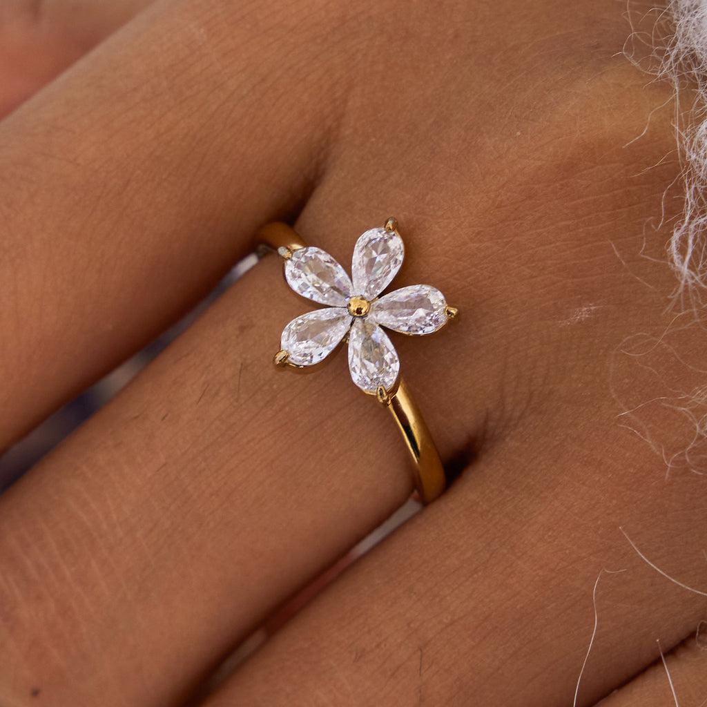 Ring Floresa Zirkonia 18K Vergoldet Wasserfest Edelstahl 316L Elegant