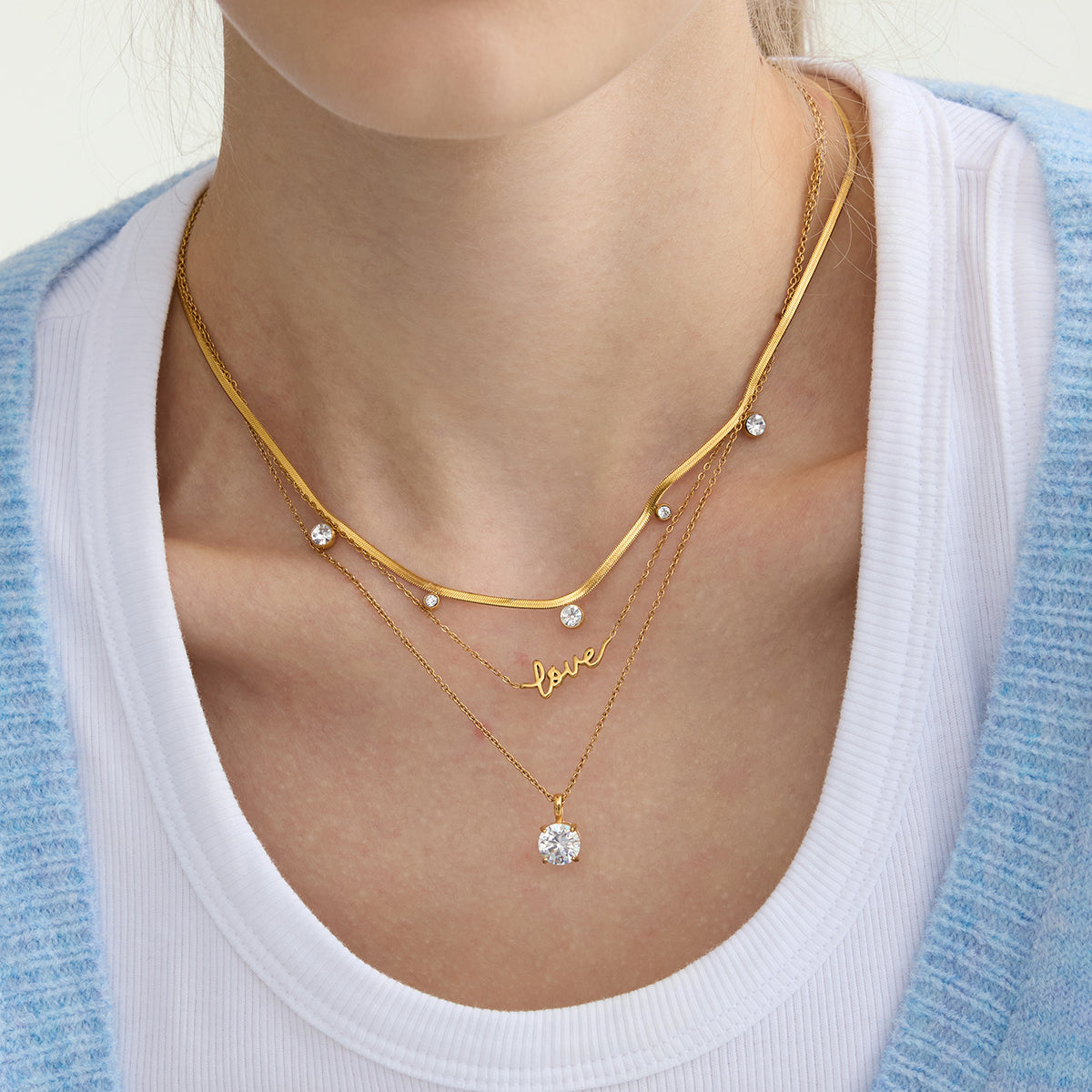 Halskette Melodia Zirkonia 18K Vergoldet Wasserfest Edelstahl 316L Anhänger Weiß