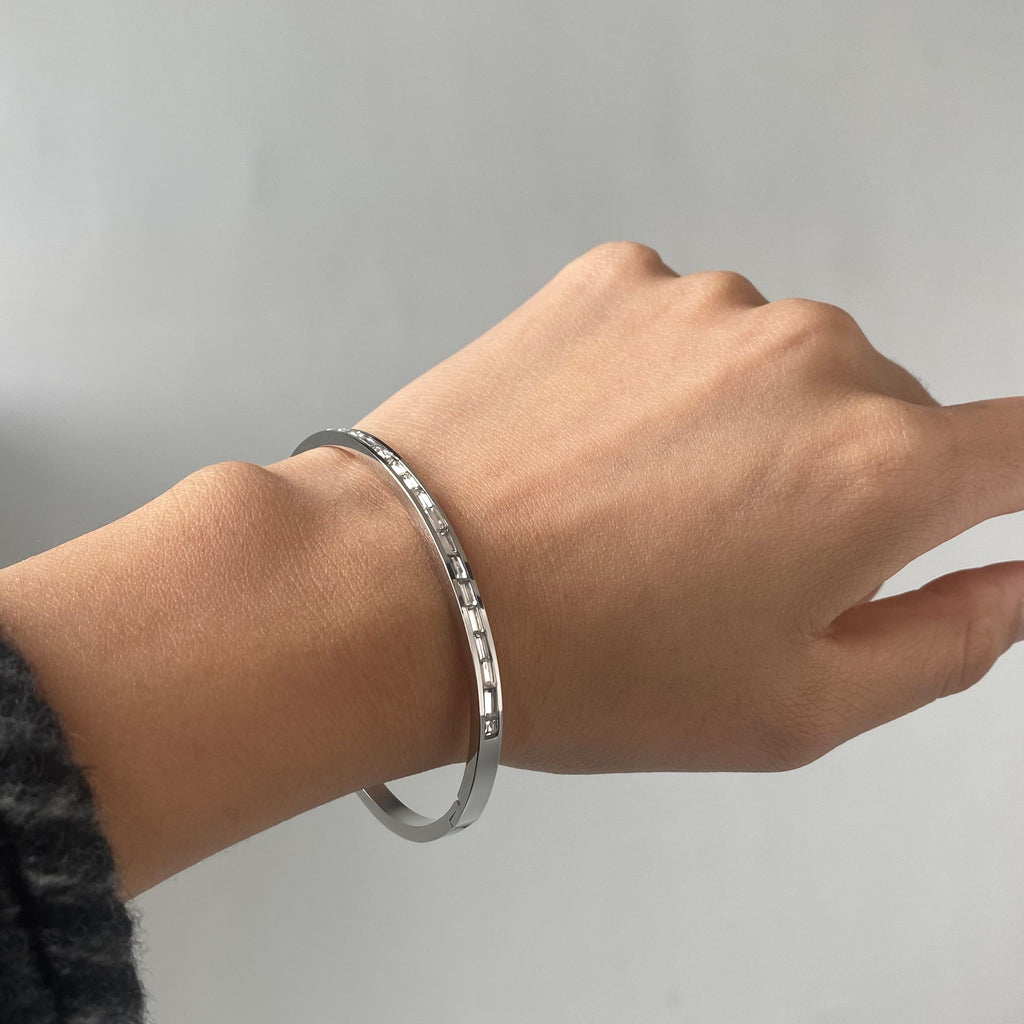 Armreif Zirkonia Baguette Silber Verstellbar Wasserfest Edelstahl 316L Elegant