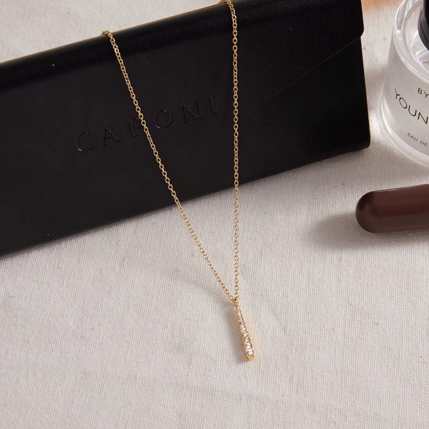 Zirkonia Stab-Kette 18K Vergoldet Wasserfest Edelstahl 316L Premium