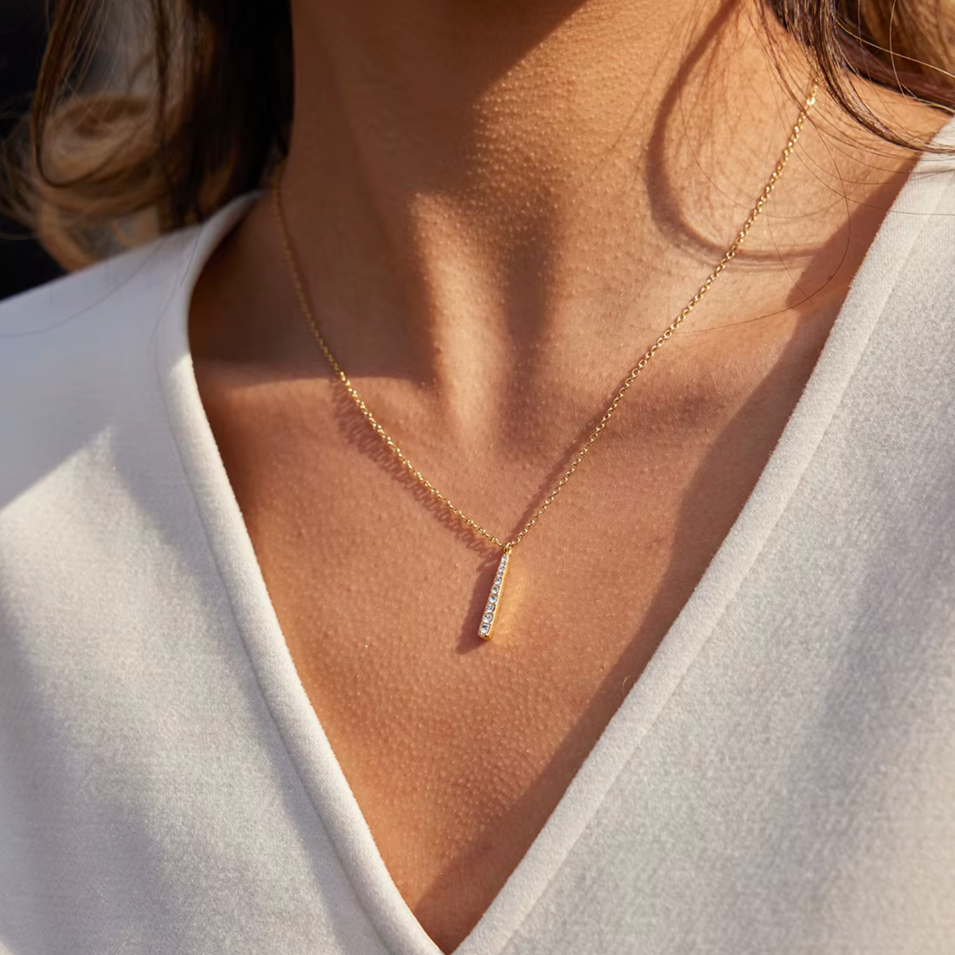 Zirkonia Stab-Kette 18K Vergoldet Wasserfest Edelstahl 316L Premium