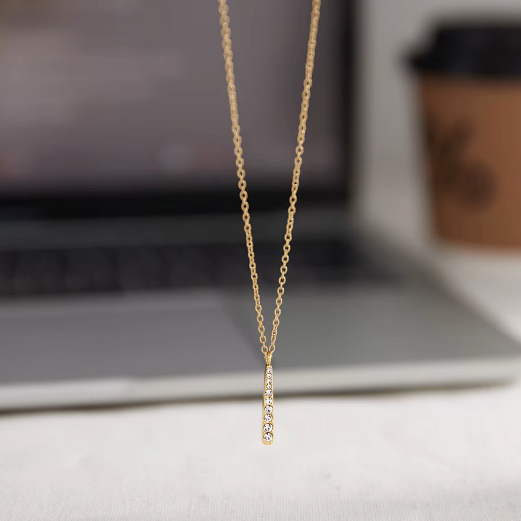 Zirkonia Stab-Kette 18K Vergoldet Wasserfest Edelstahl 316L Premium