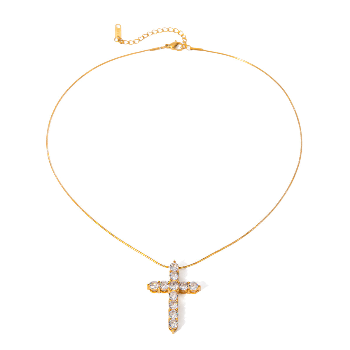 Halskette Zirkonia-Kreuz 18K Vergoldet Verstellbar Wasserfest Edelstahl 316L Elegant