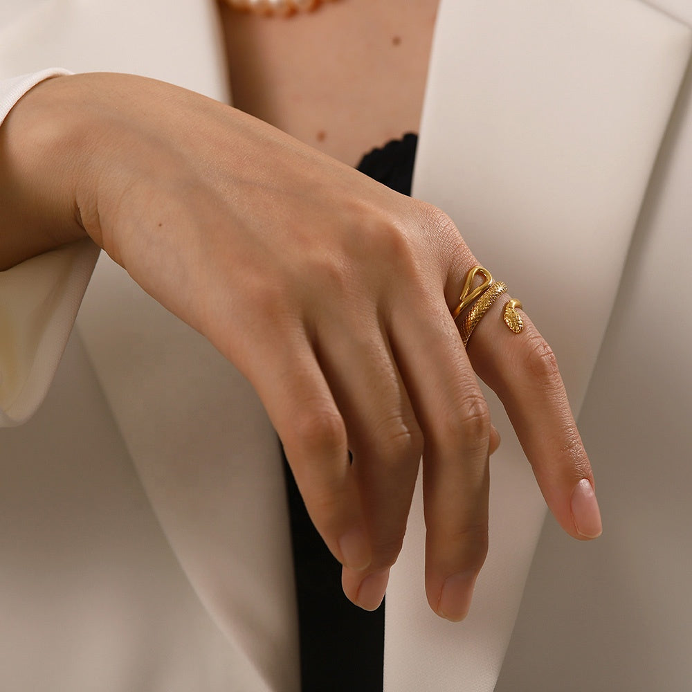 Ring Schlange 18K Vergoldet Verstellbar Wasserfest Edelstahl 316L Extravagant