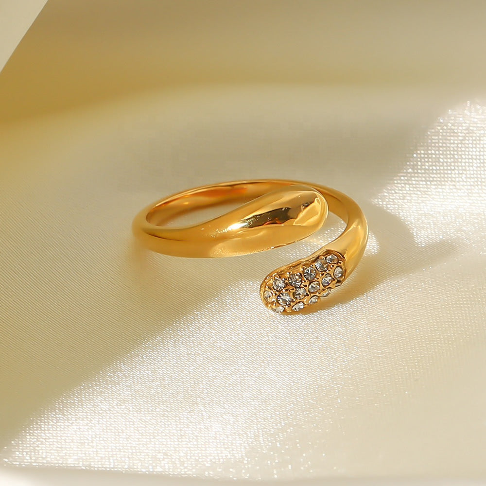 Ring Spiral 18K Vergoldet Zirkonia Pavé Verstellbar Wasserfest Edelstahl 316L Elegant