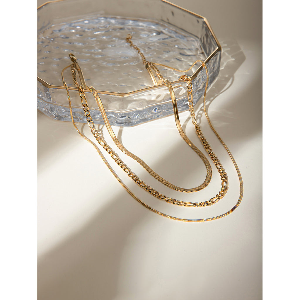 Layering-Kette 18K Vergoldet 3-in-1 Kette Wasserfest Edelstahl 316L