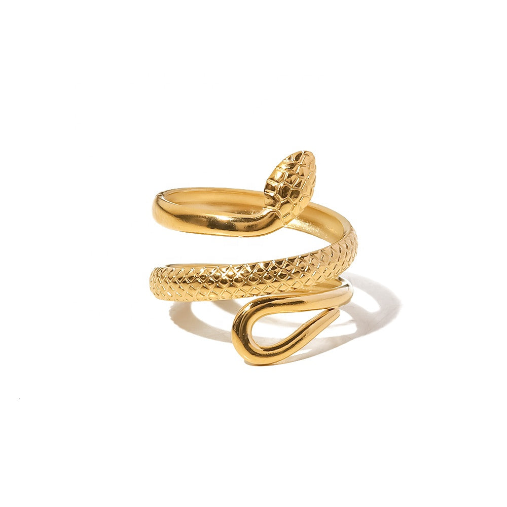 Ring Schlange 18K Vergoldet Verstellbar Wasserfest Edelstahl 316L Extravagant
