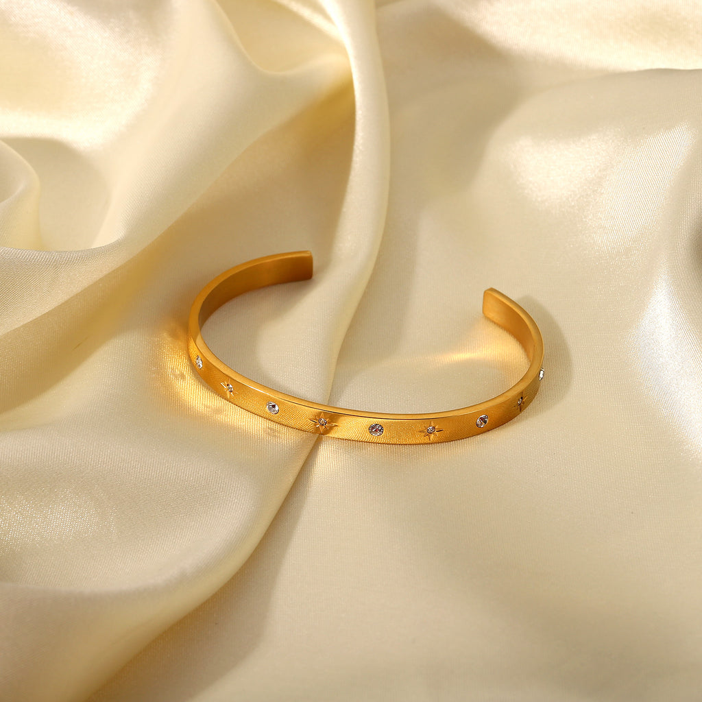 Armreif Zirkonia Sterne 18K Vergoldet Verstellbar Wasserfest Edelstahl 316L Elegant
