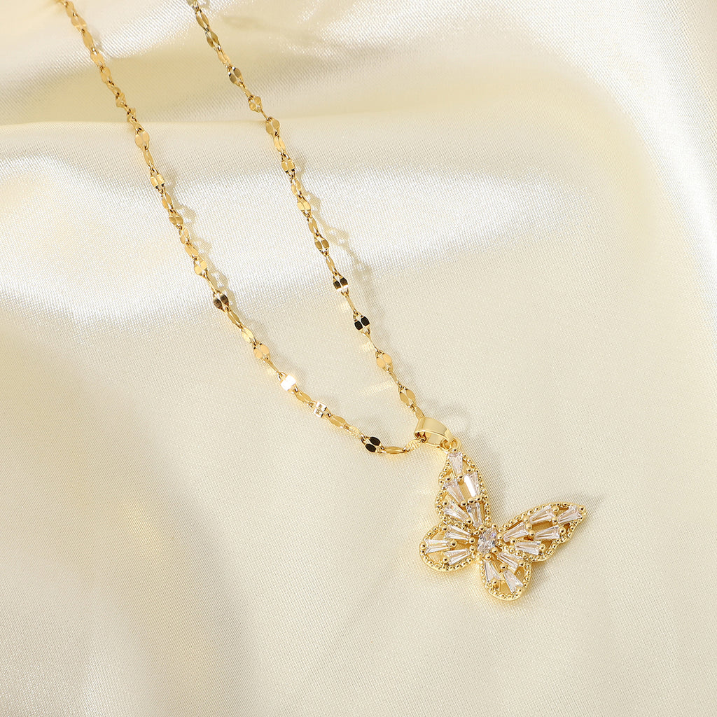 Schmetterling Kette Zirkonia 18K Vergoldet Wasserfest Edelstahl 316L Premium