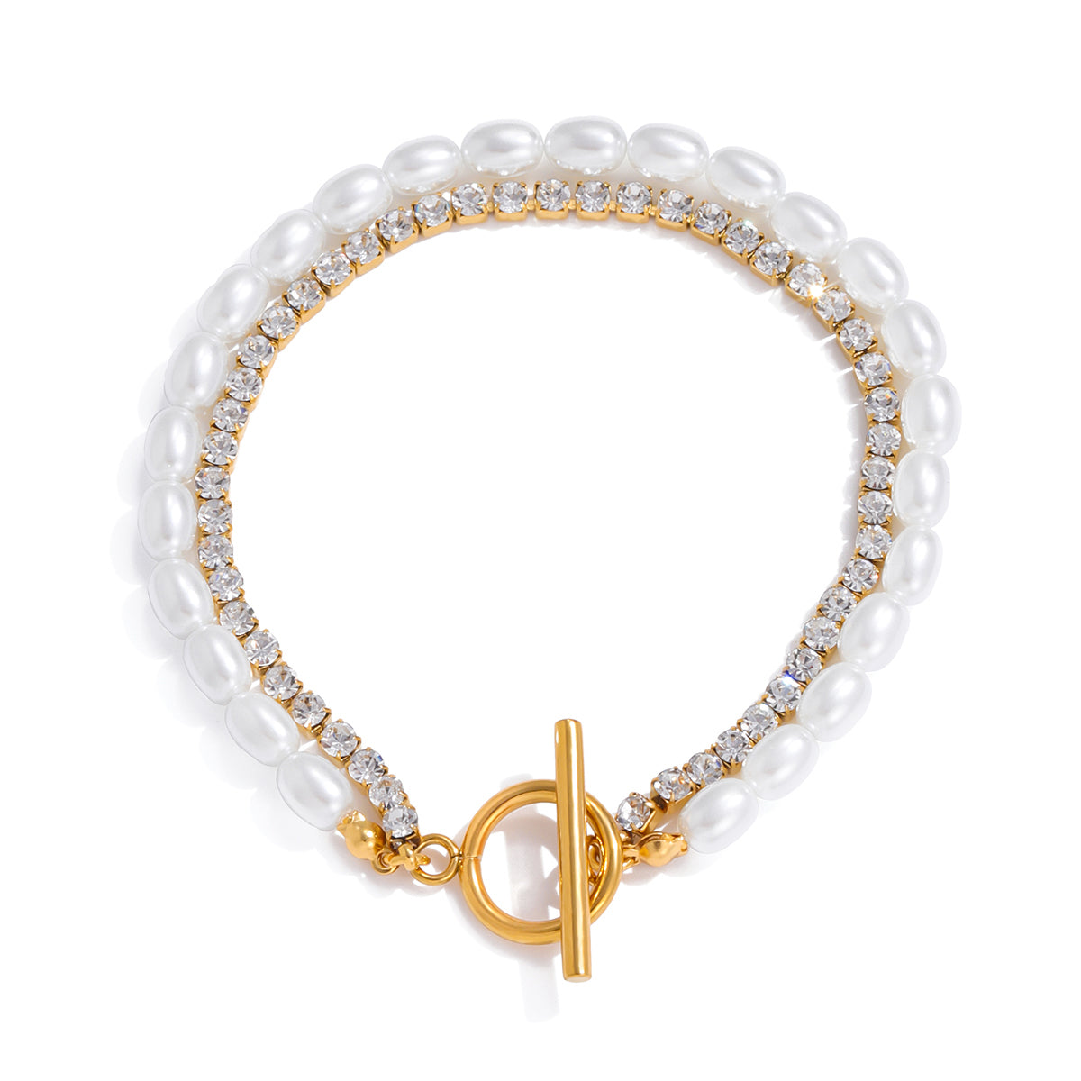 Perlen-Tennis Armband 18K Vergoldet Wasserfest Edelstahl 316L Zirkonia & Süßwasserperlen