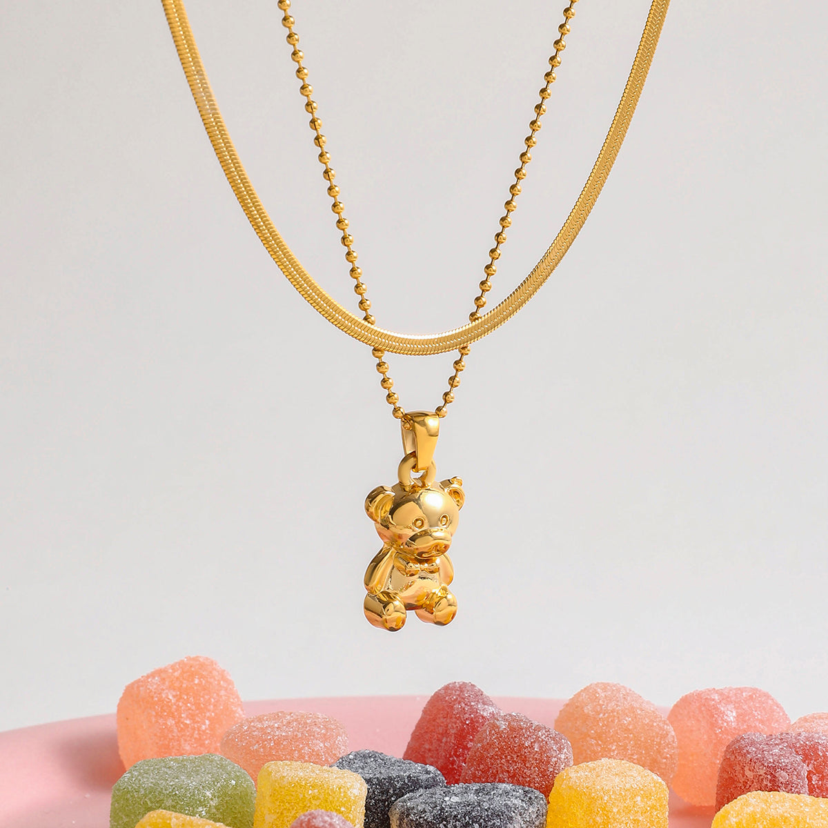 Halskette GoldenTeddy Bär Kette 18K Vergoldet Verstellbar Wasserfest Edelstahl 316L Verspielt