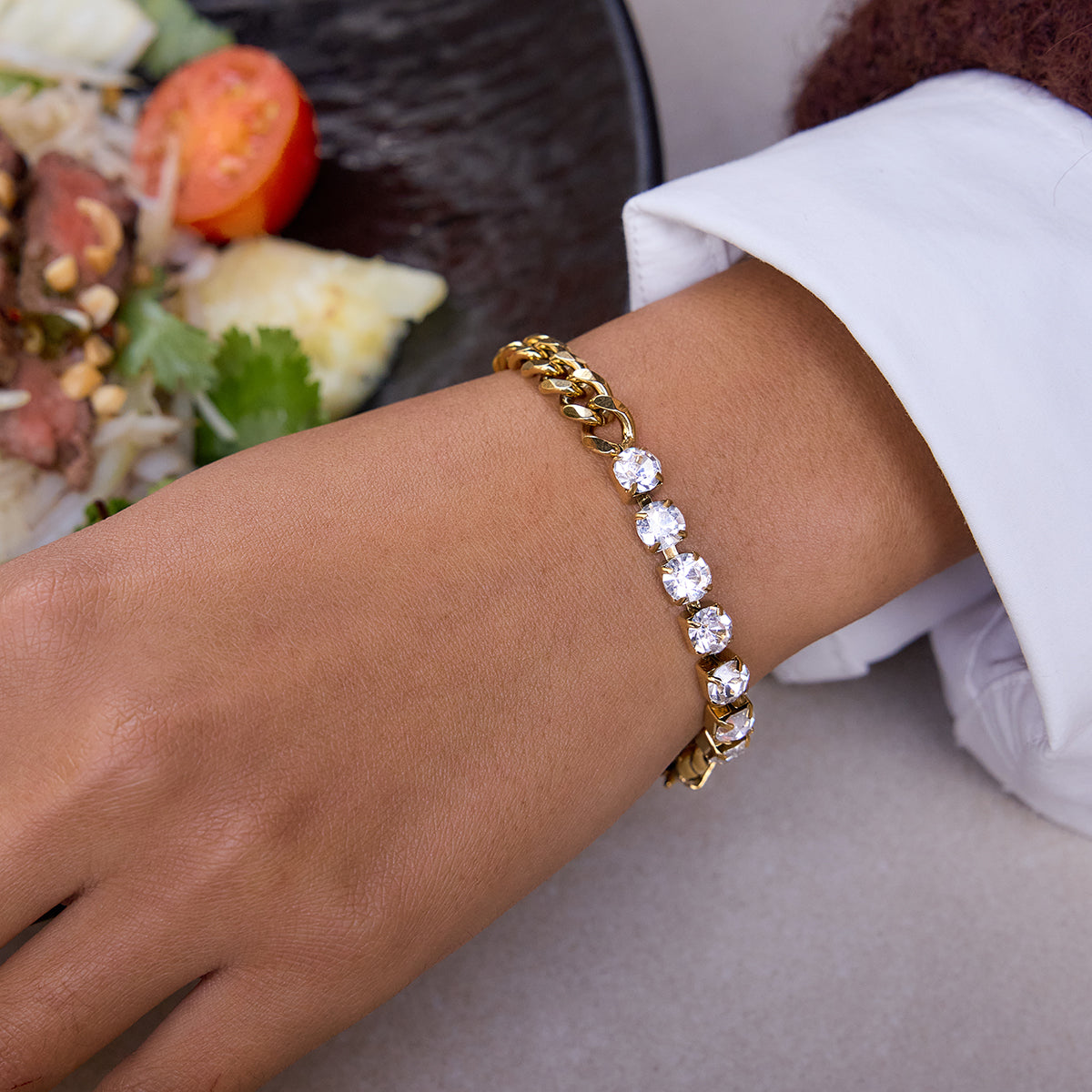 Panzerketten-Set 18K Vergoldet Wasserfest Halskette & Armband Premium Zirkon Edelstahl 316L