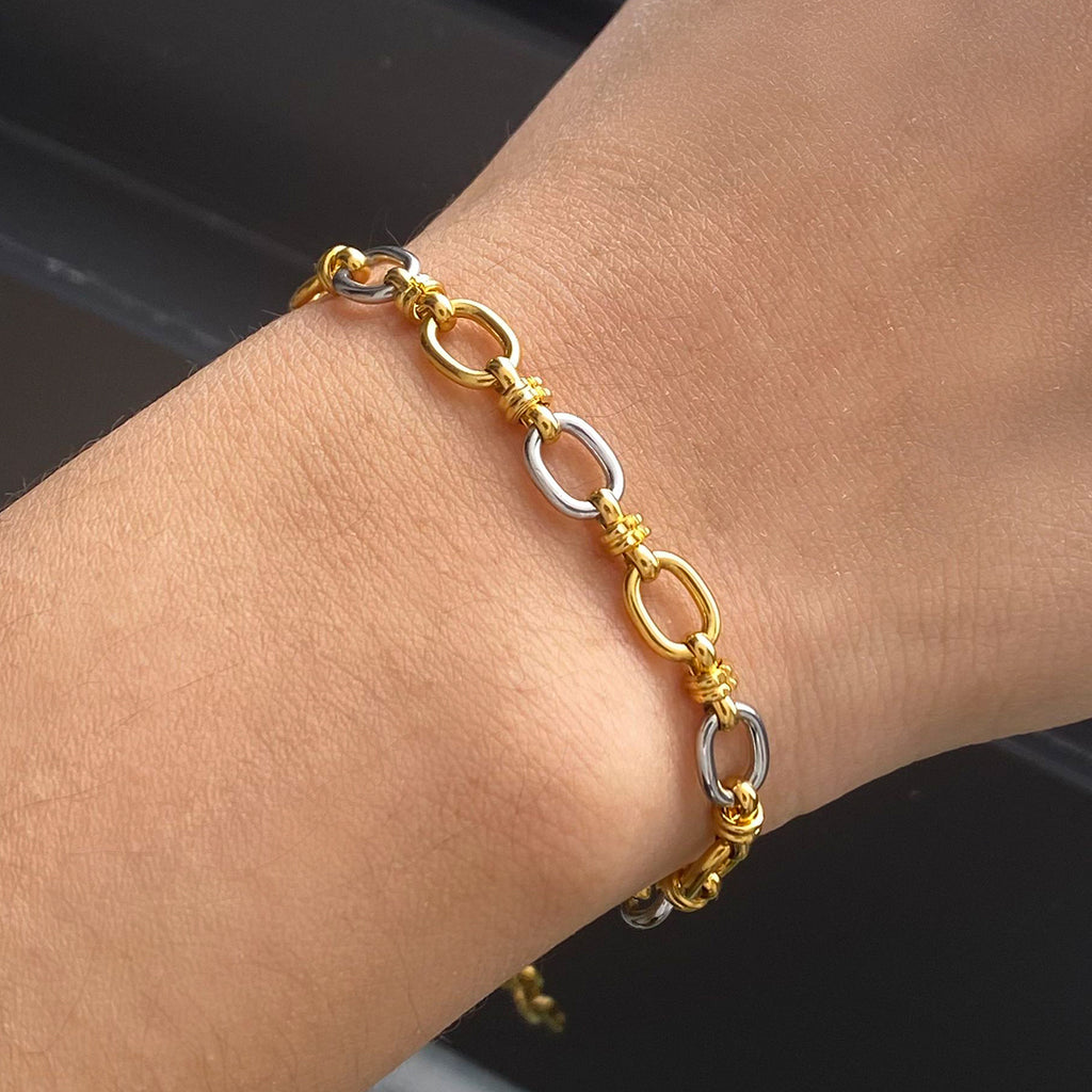 Armband Passiona Gliederkette 18K Vergoldet Silber Finish Wasserfest Edelstahl 316L Bicolor