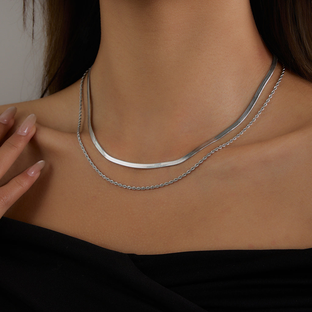 Halskette Layering Doppelkette Silber Verstellbar Wasserfest Edelstahl 316L Modern