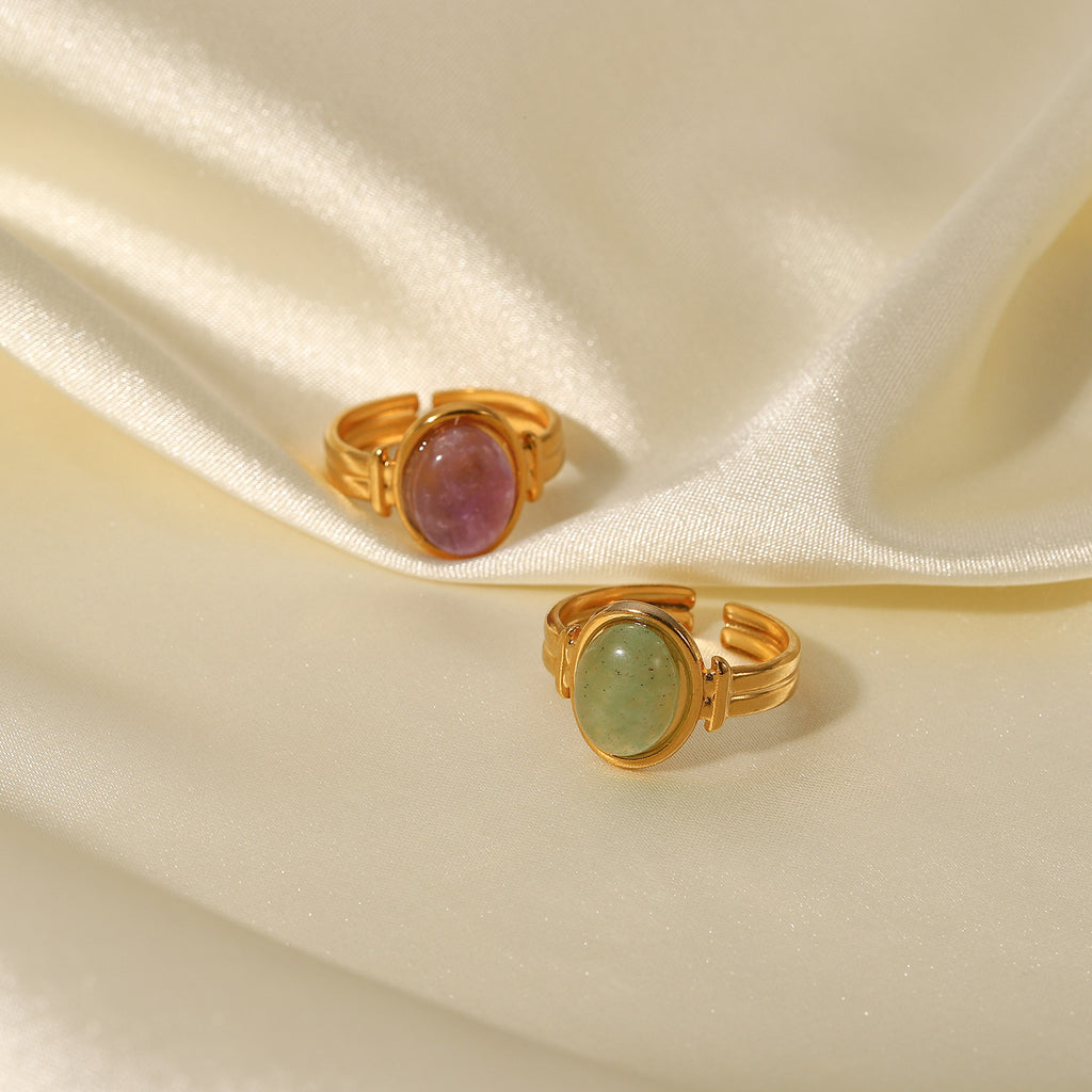Ring Amethyst Stein 18K Vergoldet Verstellbar Wasserfest Edelstahl 316L Zeitlos
