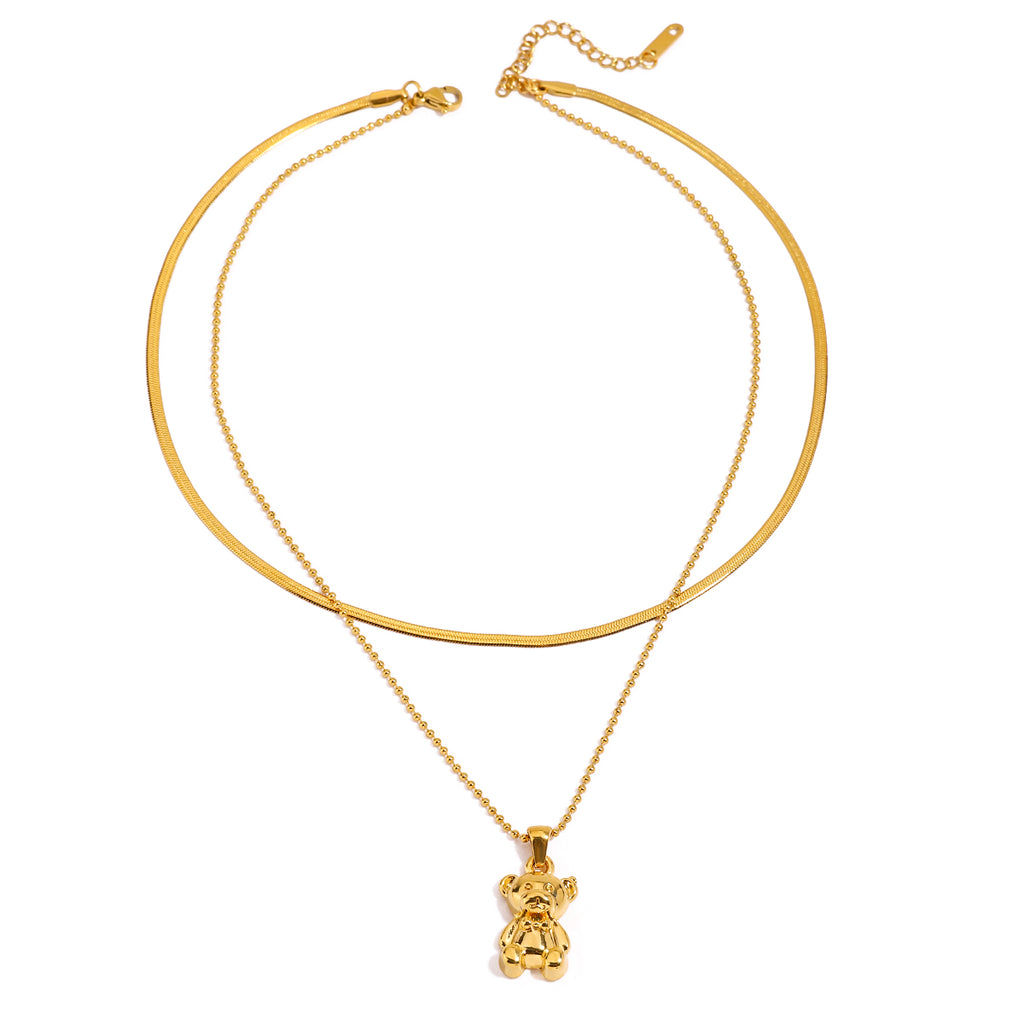 Halskette GoldenTeddy Bär Kette 18K Vergoldet Verstellbar Wasserfest Edelstahl 316L Verspielt