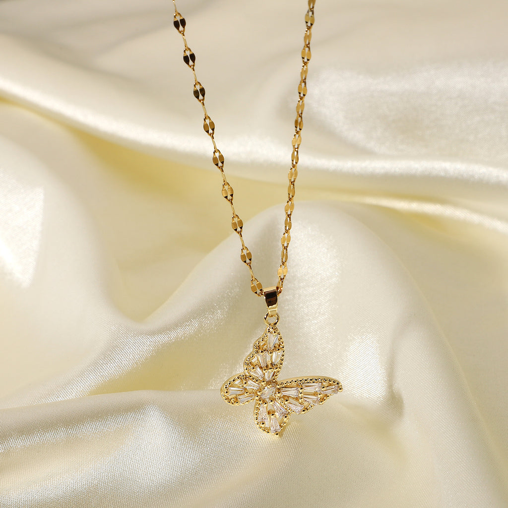 Schmetterling Kette Zirkonia 18K Vergoldet Wasserfest Edelstahl 316L Premium