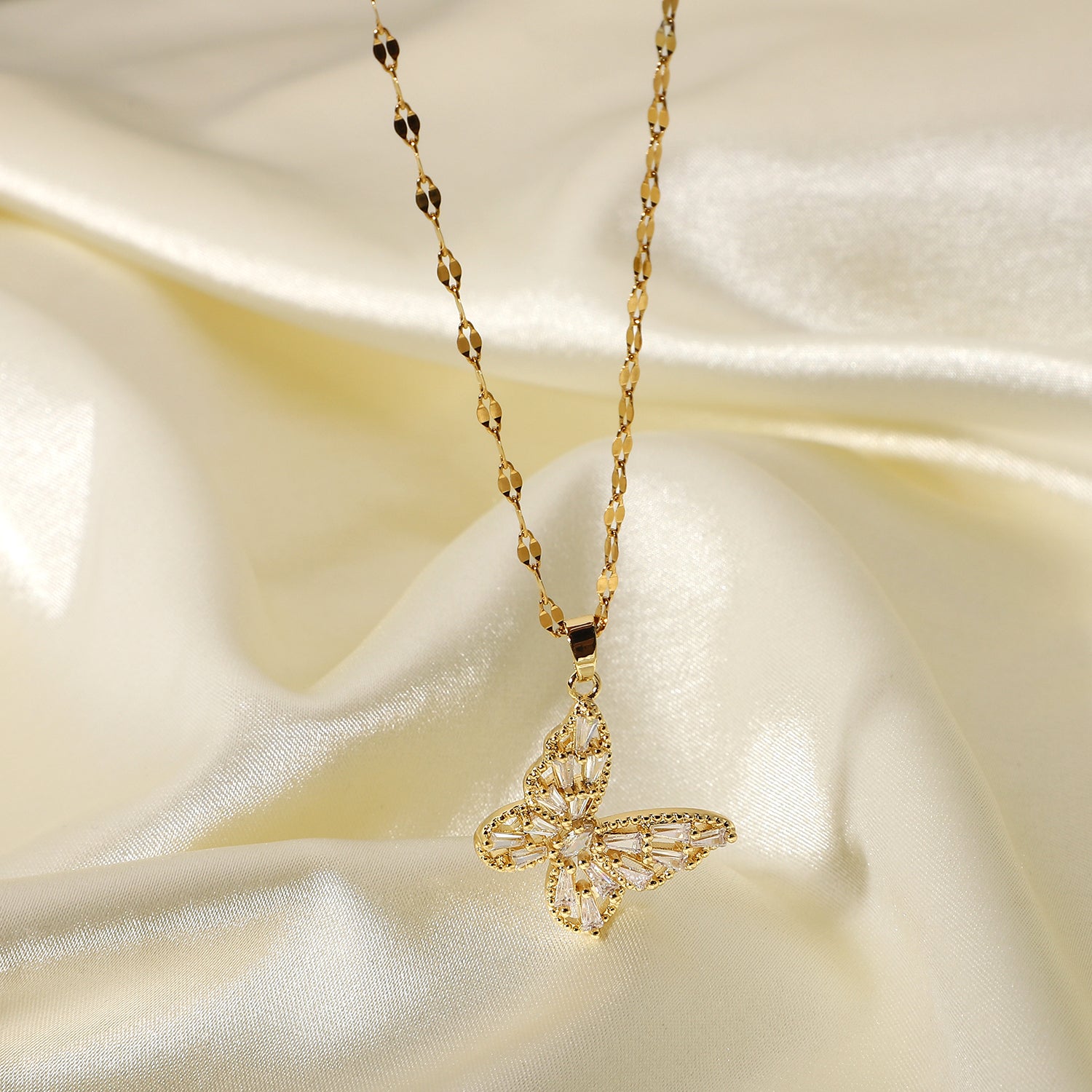 Schmetterling Kette Zirkonia 18K Vergoldet Wasserfest Edelstahl 316L Premium