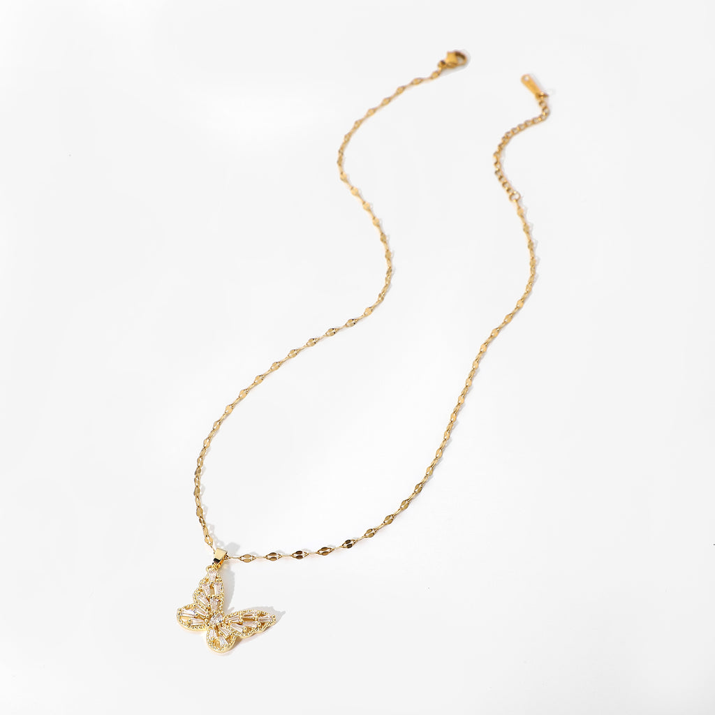 Schmetterling Kette Zirkonia 18K Vergoldet Wasserfest Edelstahl 316L Premium